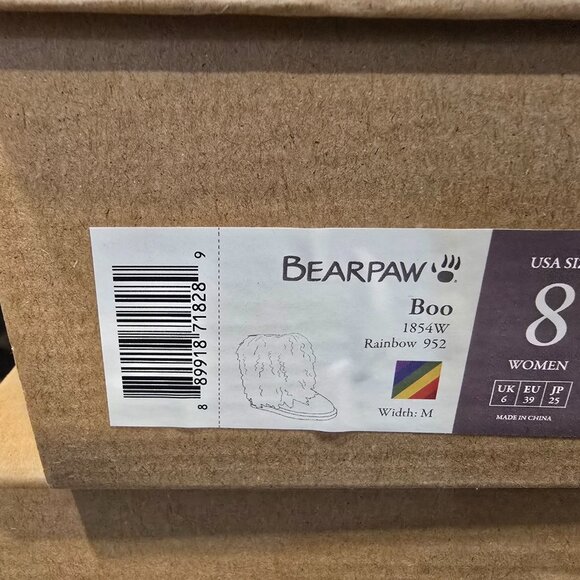 BEARPAW Boo Real Lamb Fur Lined Boots White / Rainbow Women's Size 8 NEW RARE - Picture 13 of 14